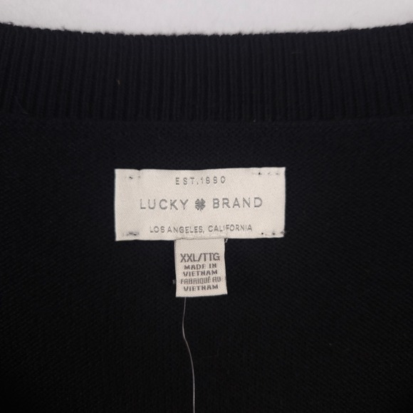 Lucky Brand Sweater Women's XXL Jet Black V-Neck Pullover Cotton Blend Knit NWT - Picture 3 of 9